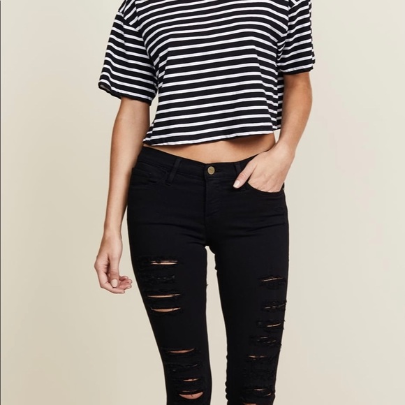 FRAME Denim Women LA Le Skinny De Jeanne Ripped Jeans Film Noir Black Sz 26 - Picture 4 of 5